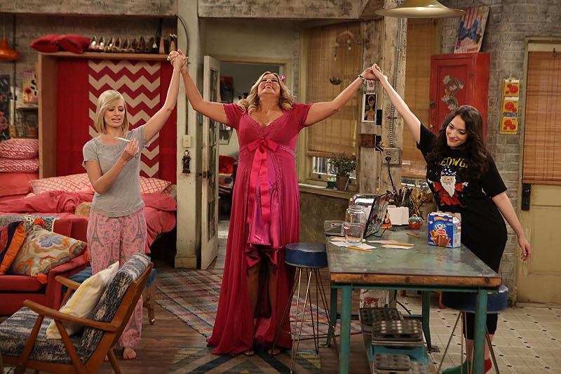 "And the Wrecking Ball" -- Max and Caroline team up with the diner staff in a frantic attempt to keep their businesses open when the city targets Han's diner and their cupcake window for destruction. Also, Sophie and Oleg announce that they are trying to have a baby, on the fifth season premiere of 2 BROKE GIRLS, Thursday, November 12 (9:30-10:00 PM, ET/PT) on the CBS Television Network. From left, Caroline Channing (Beth Behrs), Sophie (Jennifer Coolidge) and Max Black (Kat Dennings),shown. Photo: Monty Brinton/CBS é2015 CBS Broadcasting, Inc. All Rights Reserved