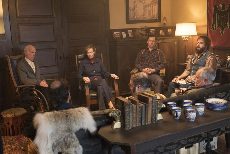 FARGO -- “The Myth of Sisyphus” -- Episode 203 (Airs October 26, 10:00 pm e/p) Pictured: (l-r) Michael Hogan as Otto Gerhardt, Jean Smart as Floyd Gerhardt, Jeffrey Donovan as Dodd Gerhardt, Angus Sampson as Bear Gerhardt. CR: Chris Large/FX