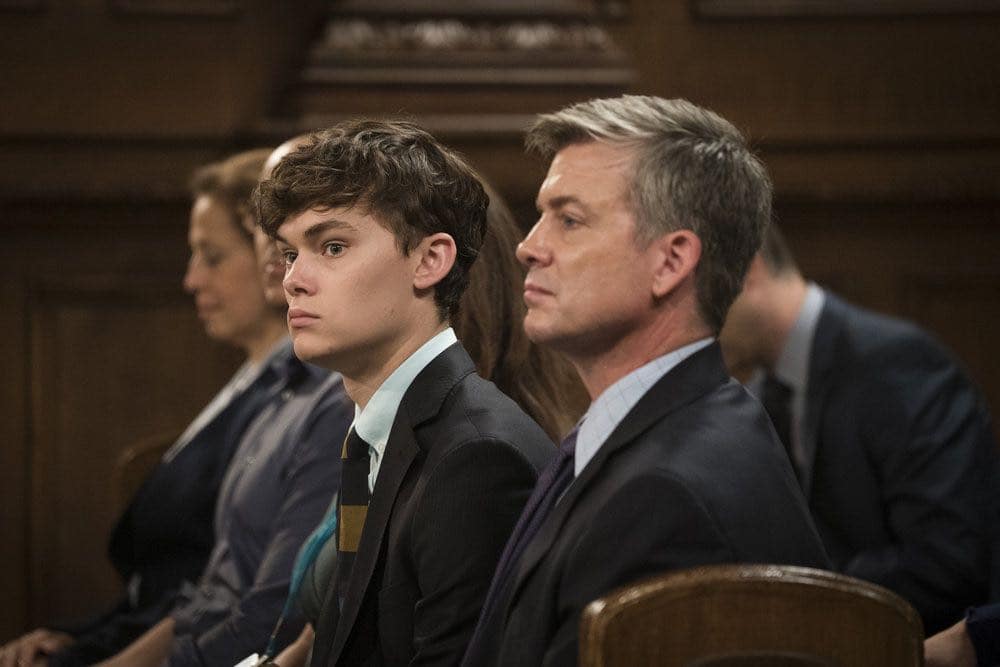 LAW & ORDER: SPECIAL VICTIMS UNIT -- "Imposter" Episode 1803 -- Pictured: (l-r) Conor Proft as Justin Collett, Chris Henrey Coffey as James Collett -- (Photo by: Michael Parmelee/NBC)