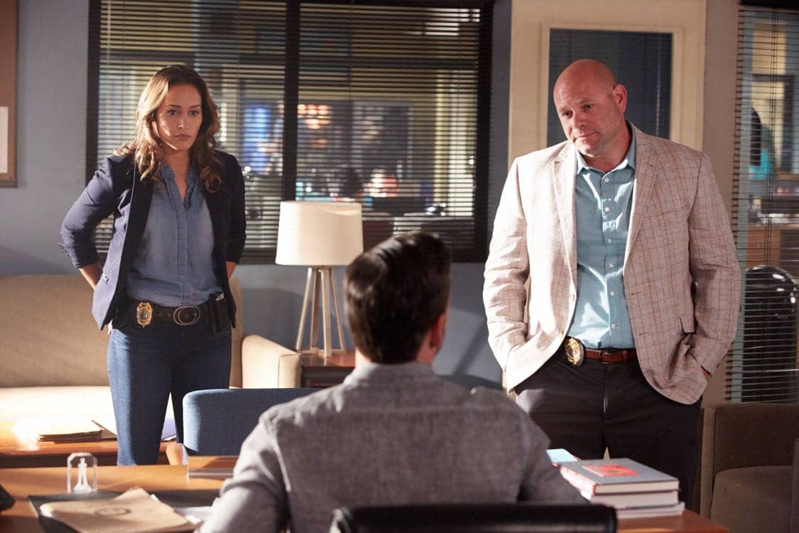 ROSEWOOD: Pictured L-R: Jaina Lee Ortiz, Eddie Cibria and Domenick Lombardozzi in the "Secrets and Silent Killers" episode of ROSEWOOD airing Thursday, Sept. 29 (8:-00-8:50 PM ET/PT) on FOX. ©2016 Fox Broadcasting Co. CR: Tyler Golden/FOX