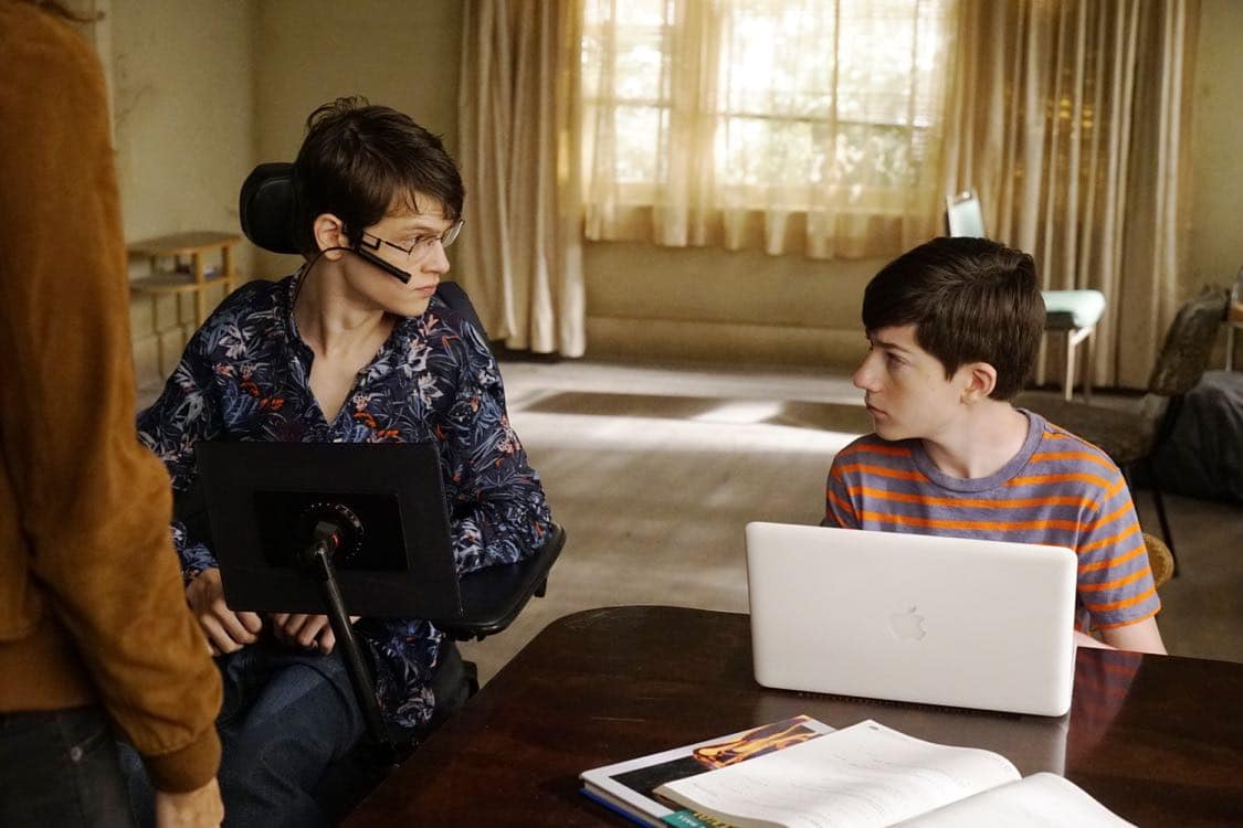SPEECHLESS - "N-E-NEW A-I-AIDE" - Maya struggles as Kenneth takes over as JJ's full-time aide. Loving his new freedom, JJ avoids attending a physical therapy appointment, and Maya automatically blames Kenneth, using any excuse to confirm her misgivings and moves to fire him. Meanwhile, Jimmy struggles to teach Dylan the family way to not be so neighborly, on "Speechless," WEDNESDAY, SEPTEMBER 28 (8:30-9:00 p.m. EDT), on the ABC Television Network. (ABC/Kelsey McNeal) MICAH FOWLER, MASON COOK
