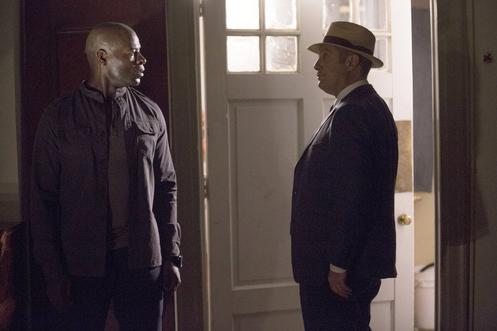 THE BLACKLIST -- "The Lindquist Concern #105" Episode 405 -- Pictured: (l-r) Hisham Tawfiq as Dembe Zuma, James Spader as Raymond "Red" Reddington -- (Photo by: Eric Liebowitz/NBC)