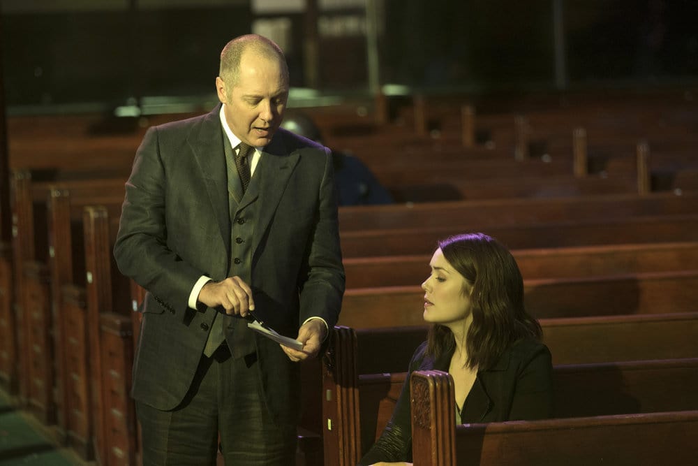 THE BLACKLIST -- "The Lindquist Concern #105" Episode 405 -- Pictured: (l-r) James Spader as Raymond "Red" Reddington, Megan Boone as Elizabeth Keen -- (Photo by: Eric Liebowitz/NBC)