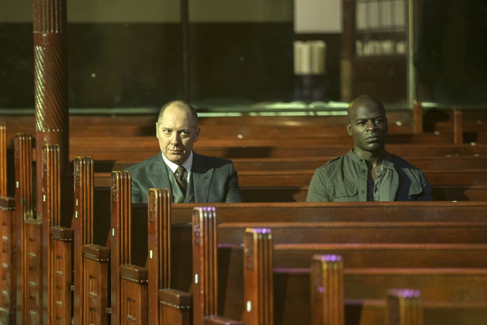 THE BLACKLIST -- "The Lindquist Concern #105" Episode 405 -- Pictured: (l-r) James Spader as Raymond "Red" Reddington, Hisham Tawfiq as Dembe Zuma -- (Photo by: Eric Liebowitz/NBC)