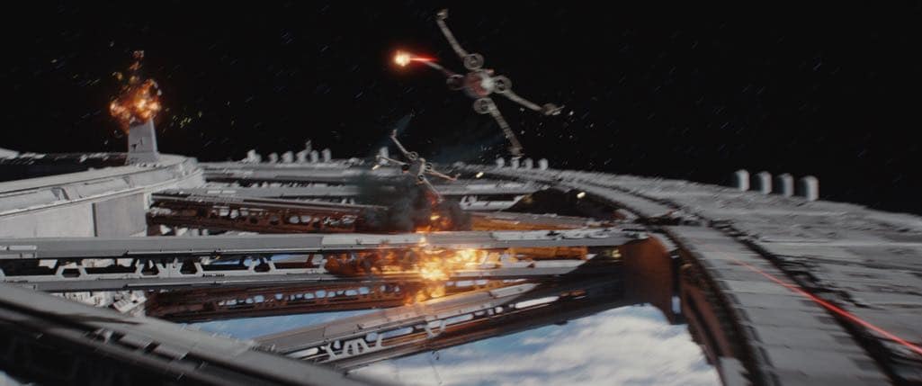Rogue One: A Star Wars Story X-Wings in battle Photo credit: Lucasfilm/ILM ©2016 Lucasfilm Ltd. All Rights Reserved.