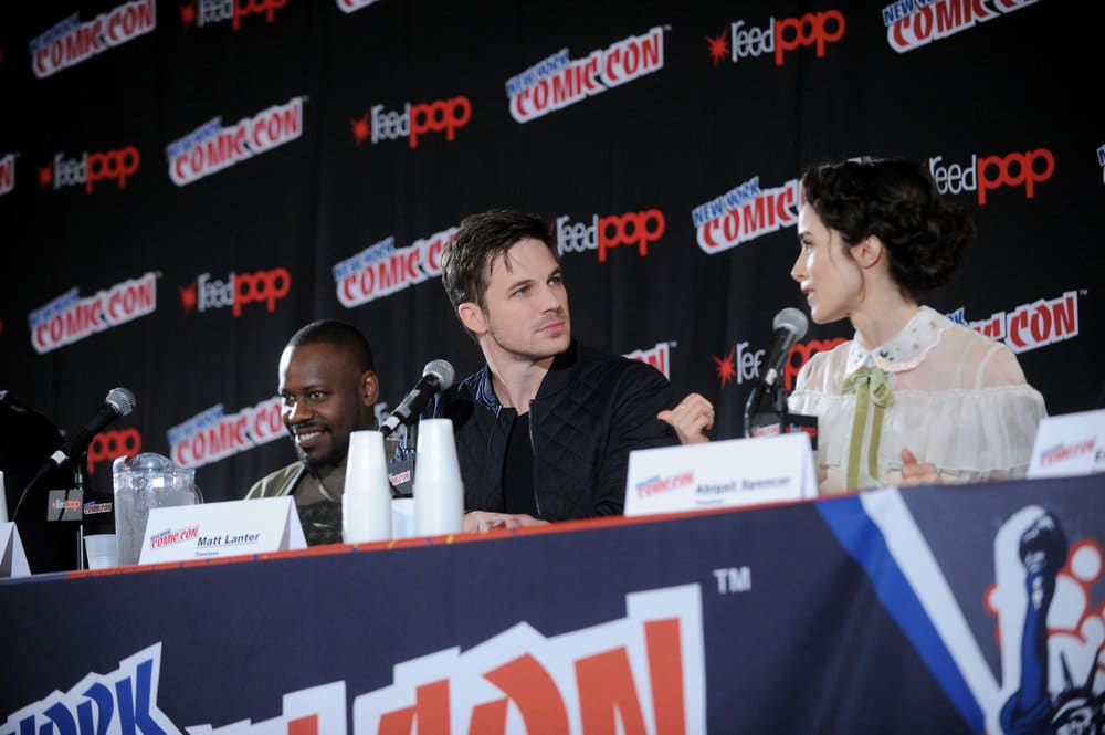 NEW YORK COMIC CON 2016 -- "Timeless" Panel -- Pictured: (l-r) Malcolm Barrett, Matt Lanter, Abigail Spencer on Sunday, October 9, 2016 from the Javits Center in New York, NY -- (Photo by: Brad Barket/NBC)