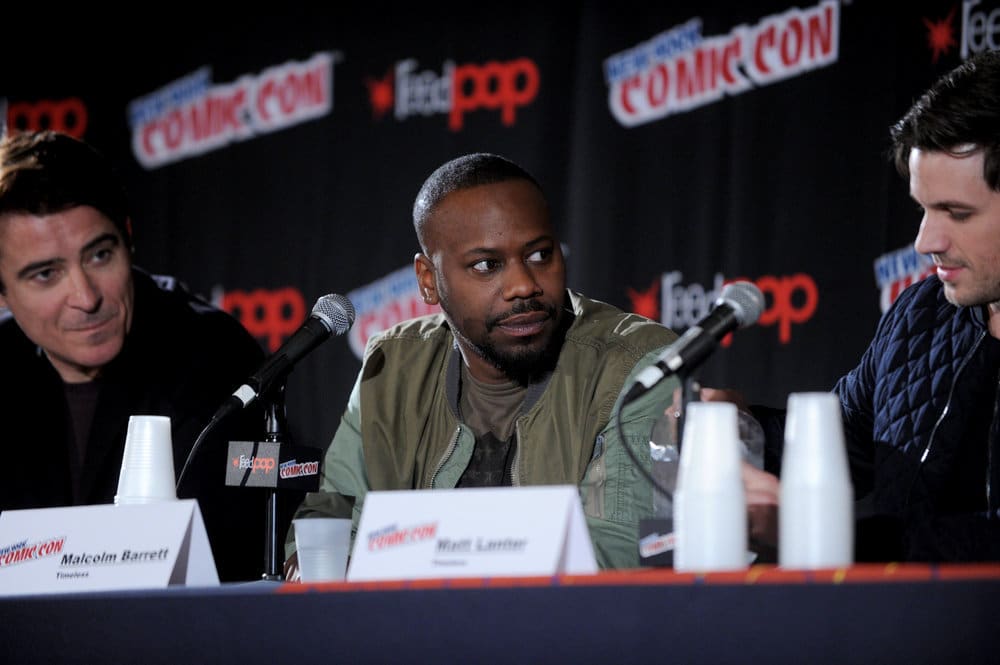 NEW YORK COMIC CON 2016 -- "Timeless" Panel -- Pictured: (l-r) Goran Visnjic, Malcolm Barrett, Matt Lanter on Sunday, October 9, 2016 from the Javits Center in New York, NY -- (Photo by: Brad Barket/NBC)