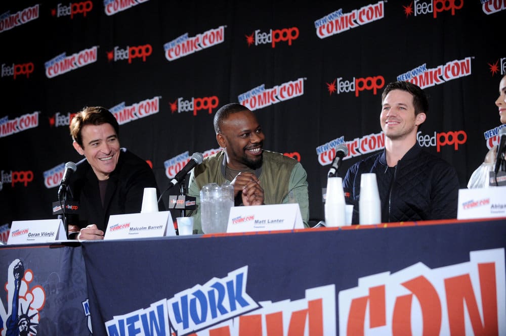 NEW YORK COMIC CON 2016 -- "Timeless" Panel -- Pictured: (l-r) Goran Visnjic, Malcolm Barrett, Matt Lanter on Sunday, October 9, 2016 from the Javits Center in New York, NY -- (Photo by: Brad Barket/NBC)
