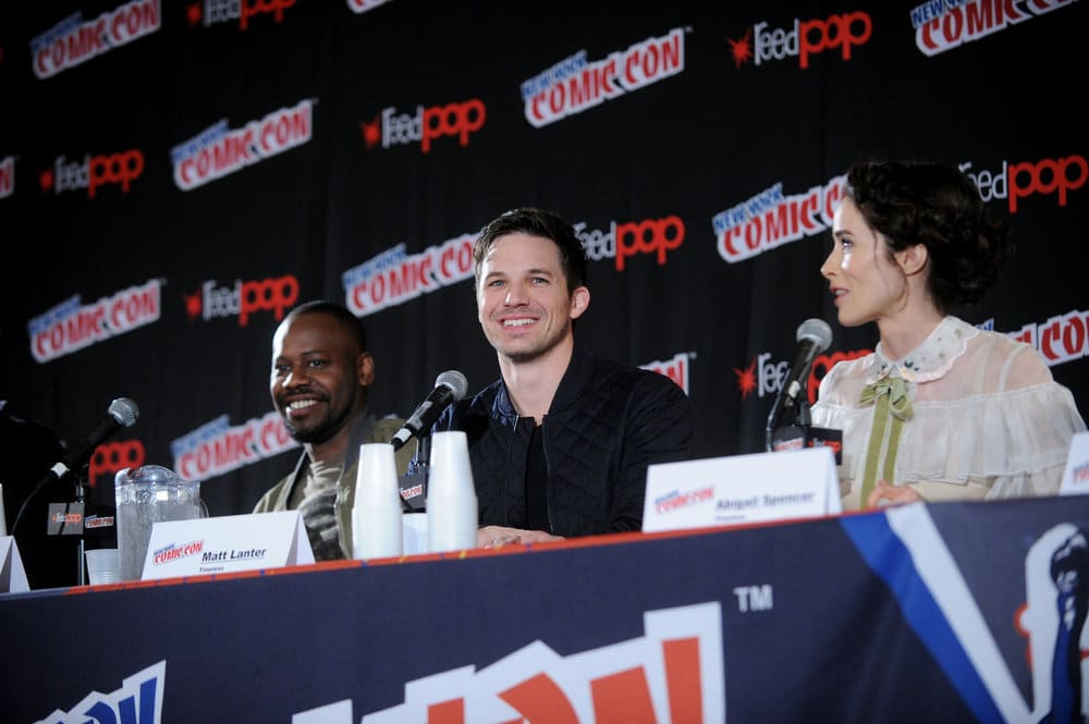 NEW YORK COMIC CON 2016 -- "Timeless" Panel -- Pictured: (l-r) Malcolm Barrett, Matt Lanter, Abigail Spencer on Sunday, October 9, 2016 from the Javits Center in New York, NY -- (Photo by: Brad Barket/NBC)