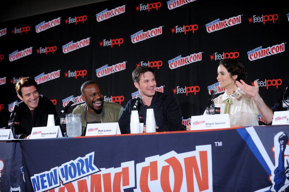 NEW YORK COMIC CON 2016 -- "Timeless" Panel -- Pictured: (l-r) Goran Visnjic, Malcolm Barrett, Matt Lanter, Abigail Spencer on Sunday, October 9, 2016 from the Javits Center in New York, NY -- (Photo by: Brad Barket/NBC)