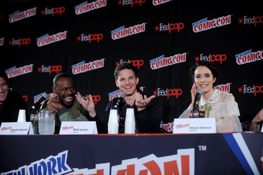 NEW YORK COMIC CON 2016 -- "Timeless" Panel -- Pictured: (l-r) Goran Visnjic, Malcolm Barrett, Matt Lanter, Abigail Spencer on Sunday, October 9, 2016 from the Javits Center in New York, NY -- (Photo by: Brad Barket/NBC)