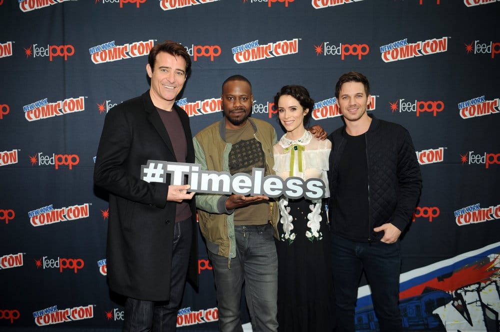 NEW YORK COMIC CON 2016 -- "Timeless" Press Room -- Pictured: (l-r) Goran Visnjic, Malcolm Barrett, Abigail Spencer, Matt Lanter on Sunday, October 9, 2016 from the Javits Center in New York, NY -- (Photo by: Brad Barket/NBC)