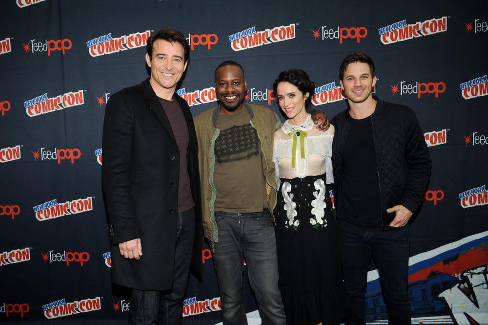 NEW YORK COMIC CON 2016 -- "Timeless" Press Room -- Pictured: (l-r) Goran Visnjic, Malcolm Barrett, Abigail Spencer, Matt Lanter on Sunday, October 9, 2016 from the Javits Center in New York, NY -- (Photo by: Brad Barket/NBC)