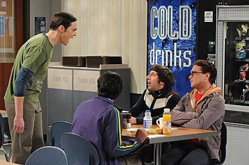 "The Isolation Permutation" -- Amy is crushed when Bernadette and Penny go shopping for wedding dresses without her, on THE BIG BANG THEORY, Thursday, Nov. 3 (8:00 - 8:31 PM, ET/PT) on the CBS Television Network. Pictured left to right: Jim Parsons, Kunal Nayyar, Simon Helberg and Johnny Galecki Photo: Michael Yarish/Warner Bros. ©2011 Warner Bros. Television. All Rights Reserved
