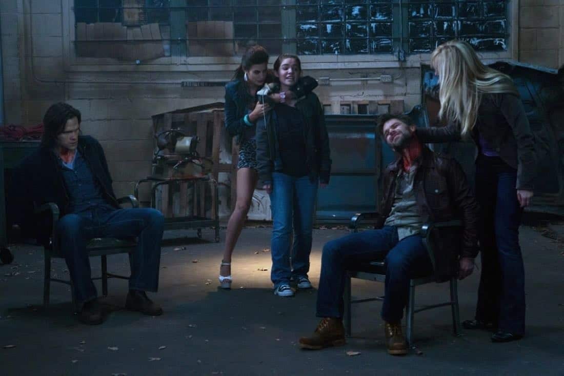 "Adventures in Babysitting" - (l-r): Jared Padalecki as Sam, Meghan Ory as Sally, Madison Mclaughlin as Krissy, Ian Tracey as Lee, Paula Lindberg as Marlene in SUPERNATURAL on The CW. Photo: Jack Rowand/The CW©2011 The CW Network, LLC. All Rights Reserved. "Adventures in Babysitting" - (l-r): Jared Padalecki as Sam, Meghan Ory as Sally, Madison Mclaughlin as Krissy, Ian Tracey as Lee, Paula Lindberg as Marlene in SUPERNATURAL on The CW. Photo: Jack Rowand/The CW©2011 The CW Network, LLC. All Rights Reserved.