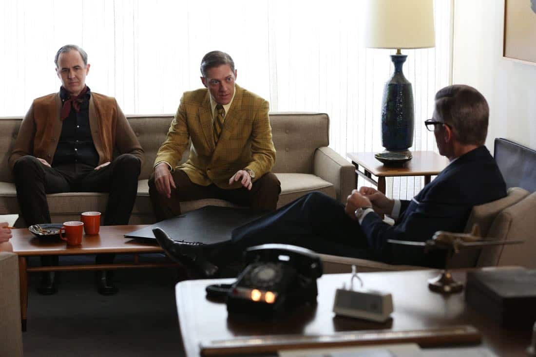 Frank Gleason (Craig Anton), Ted Chaough (Kevin Rahm) and Jim Cutler (Harry Hamlin) - Mad Men_Season 6, Episode 6_"For Immediate Release" - Photo Credit: Michael Yarish/AMC Frank Gleason (Craig Anton), Ted Chaough (Kevin Rahm) and Jim Cutler (Harry Hamlin) - Mad Men_Season 6, Episode 6_"For Immediate Release" - Photo Credit: Michael Yarish/AMC