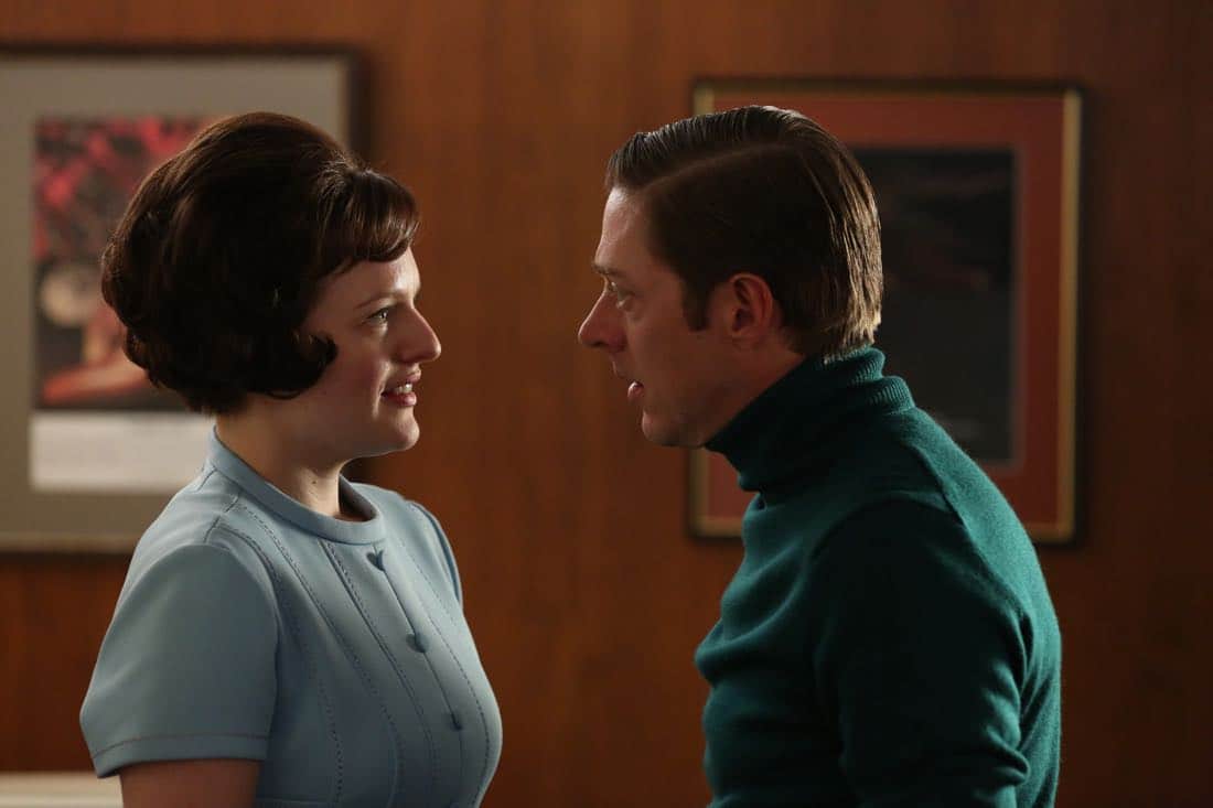 Peggy Olson (Elisabeth Moss) and Ted Chaough (Kevin Rahm) - Mad Men_Season 6, Episode 6_"For Immediate Release" - Photo Credit: Michael Yarish/AMC Peggy Olson (Elisabeth Moss) and Ted Chaough (Kevin Rahm) - Mad Men_Season 6, Episode 6_"For Immediate Release" - Photo Credit: Michael Yarish/AMC