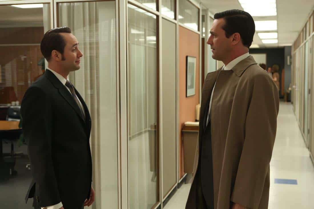Pete Campbell (Vincent Kartheiser) and Don Draper (Jon Hamm) - Mad Men_Season 6, Episode 6_"For Immediate Release" - Photo Credit: Michael Yarish/AMC Pete Campbell (Vincent Kartheiser) and Don Draper (Jon Hamm) - Mad Men_Season 6, Episode 6_"For Immediate Release" - Photo Credit: Michael Yarish/AMC