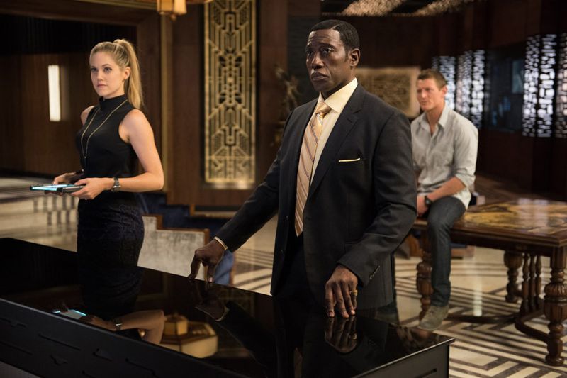 THE PLAYER -- "A House Is Not A Home" Episode 106 -- Pictured: (l-r) Charity Wakefield as Cassandra, Wesley Snipes as Mr. Johnson, Philip Winchester as Alex -- (Photo by: Colleen Hayes/NBC)