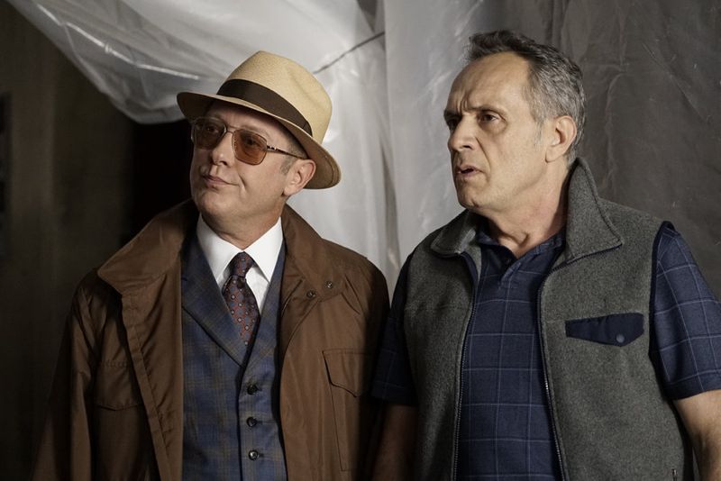 THE BLACKLIST -- "Sir Crispin Crandall" Episode 306 -- Pictured: (l-r) James Spader as Red Reddington, Simon Jutras as Inspector -- (Photo by: Peter Kramer/NBC)