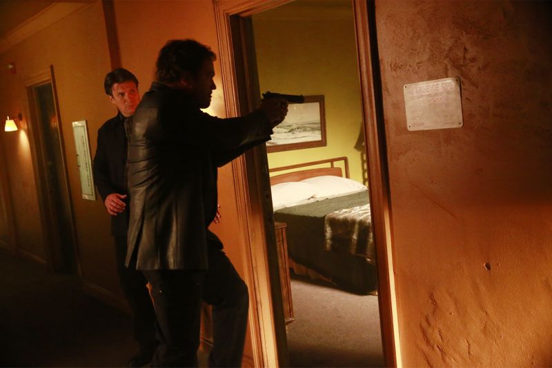 CASTLE - "Cool Boys" - Detective Slaughter (guest star Adam Baldwin) returns to enlist Castle's help in solving a high-stakes robbery case. But when a body is found linked to the crime, Slaughter becomes the number one suspect in the heist turned murder, while Castle has to determine whether he's guilty or help to prove he's innocent. "Cool Boys" will air on MONDAY, NOVEMBER 9 (10:01-11:00 p.m. ET/PT) on the ABC Television Network. (ABC/Mitch Haaseth) NATHAN FILLION, ADAM BALDWIN
