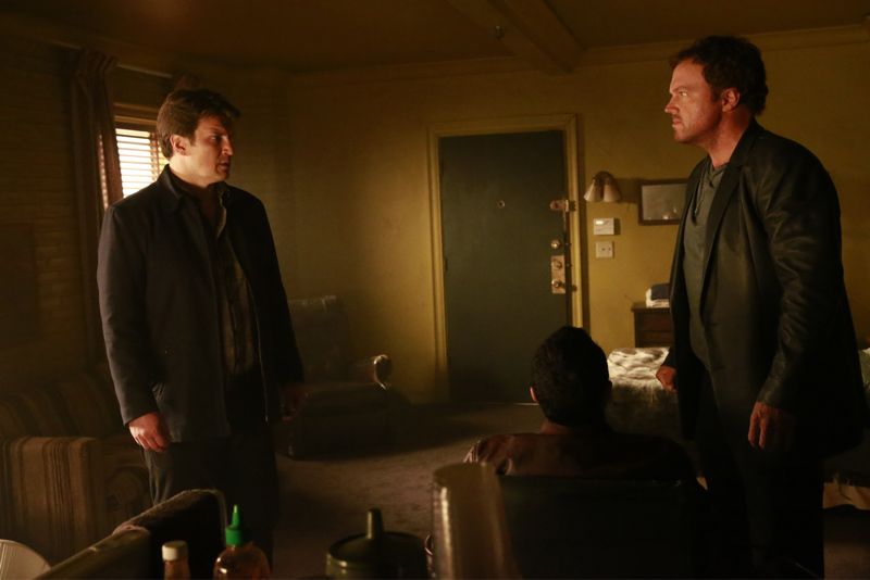 CASTLE - "Cool Boys" - Detective Slaughter (guest star Adam Baldwin) returns to enlist Castle's help in solving a high-stakes robbery case. But when a body is found linked to the crime, Slaughter becomes the number one suspect in the heist turned murder, while Castle has to determine whether he's guilty or help to prove he's innocent. "Cool Boys" will air on MONDAY, NOVEMBER 9 (10:01-11:00 p.m. ET/PT) on the ABC Television Network. (ABC/Mitch Haaseth) NATHAN FILLION, ADAM BALDWIN