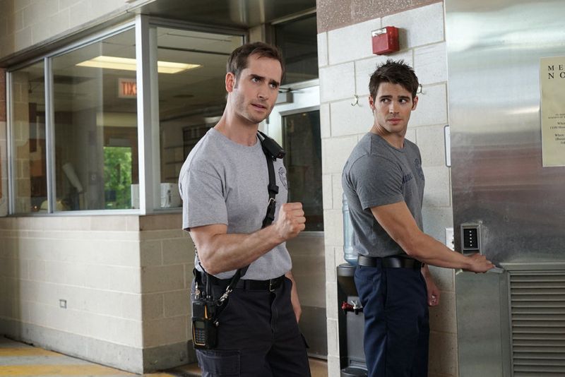 CHICAGO FIRE -- "I Walk Away" Episode 403 -- Pictured: (l-r) Andy Ahrens as Danny Borrelli, Steve McQueen as Jimmy -- (Photo by: Elizabeth Morris/NBC)