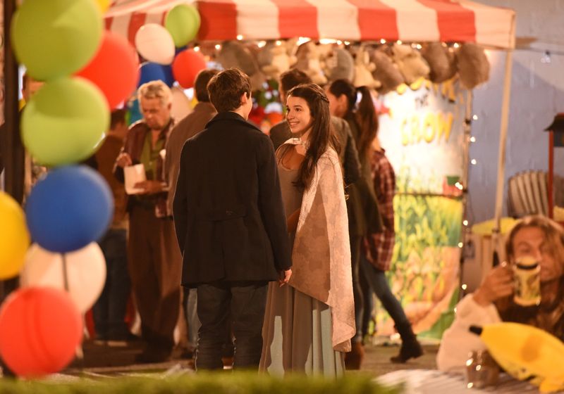 ONCE UPON A TIME - "Dreamcatcher" - In Camelot, as Mary Margaret and David attempt to retrieve the Dark One dagger, Emma uses a dreamcatcher to look into the past to see how Merlin was transformed into a tree. Together, Emma and Regina figure out the critical ingredient they must acquire to free Merlin, but it's a race against Arthur, who does not want Merlin released. Meanwhile, with encouragement from his moms, Henry musters up the courage to ask Violet on a date. Back in Storybrooke, the heroes break into Emma's house hoping to locate Gold, but what they find will give them a glimpse of Emma's end game. Far from prying eyes, Merida sets about the mission Emma has tasked her with and begins molding Gold into the hero they need to draw Excalibur, on "Once Upon a Time," SUNDAY, OCTOBER 25 (8:00-9:00 p.m., ET) on the ABC Television Network. (ABC/Dean Buscher) JARED GILMORE, OLIVIA STEELE FALCONER