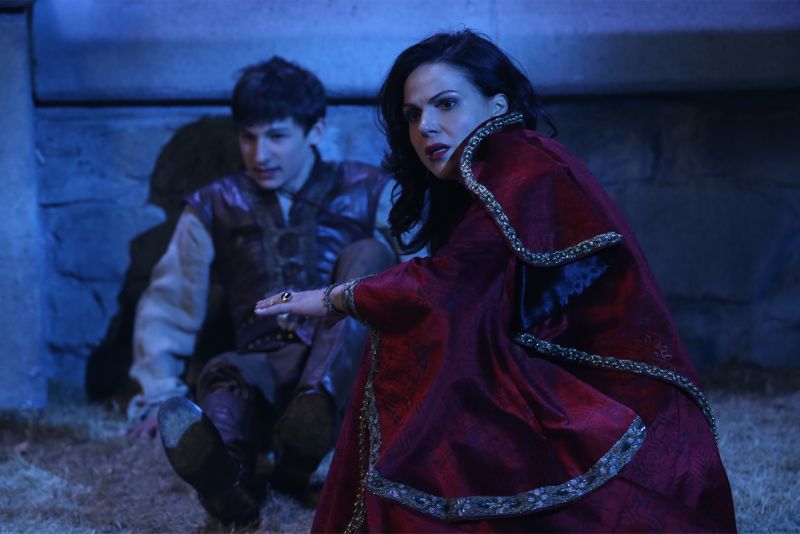 ONCE UPON A TIME - "Dreamcatcher" - In Camelot, as Mary Margaret and David attempt to retrieve the Dark One dagger, Emma uses a dreamcatcher to look into the past to see how Merlin was transformed into a tree. Together, Emma and Regina figure out the critical ingredient they must acquire to free Merlin, but it's a race against Arthur, who does not want Merlin released. Meanwhile, with encouragement from his moms, Henry musters up the courage to ask Violet on a date. Back in Storybrooke, the heroes break into Emma's house hoping to locate Gold, but what they find will give them a glimpse of Emma's end game. Far from prying eyes, Merida sets about the mission Emma has tasked her with and begins molding Gold into the hero they need to draw Excalibur, on "Once Upon a Time," SUNDAY, OCTOBER 25 (8:00-9:00 p.m., ET) on the ABC Television Network. (ABC/Jack Rowand) JARED GILMORE, LANA PARRILLA