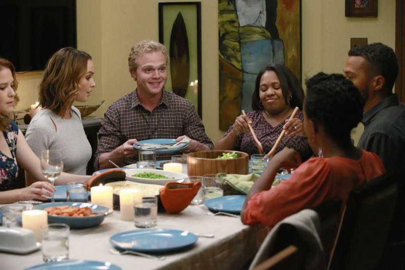 GREY'S ANATOMY - "Guess Who's Coming to Dinner?" - In the midst of the sisters' dinner party, Maggie ditches her cooking duties to rush to the hospital. Meanwhile, April steps in to help cook as an attempt to avoid Jackson, and Arizona nervously waits to find out more about Callie's new girlfriend, on "Grey's Anatomy," THURSDAY, OCTOBER 22 (8:00-9:00 p.m., ET) on the ABC Television Network. (ABC/Mitchell Haaseth) SARAH DREW, CAMILLA LUDDINGTON, JOE ADLER, CHANDRA WILSON, JERRIKA HINTON, JESSE WILLIAMS