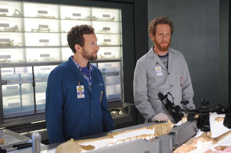BONES: L-R: TJ Thyne and guest star Brian Klugman in the "The Carpals in the Coy-Wolves" episode of BONES airing Thursday, Oct. 22 (8:00-9:00 PM ET/PT) on FOX. ©2015 Fox Broadcasting Co. Cr: