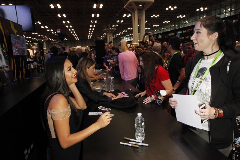 PRETTY LITTLE LIARS - Lucy Hale, Shay Mitchell, Ashley Benson, Troian Bellisario and Sasha Pieterse as well as Executive producers Marlene King, Oliver Goldstick and Joseph Dougherty assemble at Comic-Con New York to preview the new mystery facing the girls when "Pretty Little Liars" returns in January 2016. (ABC Family/Lou Rocco) SHAY MITCHELL, ASHLEY BENSON, FANS