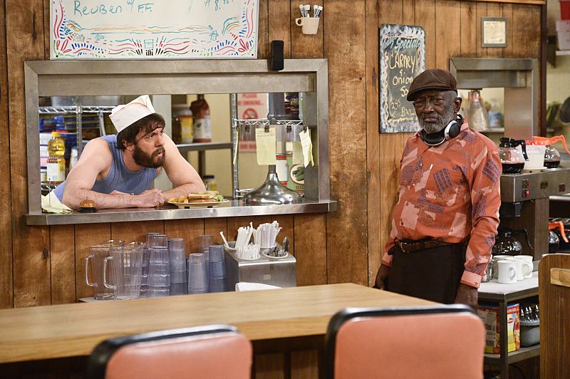 "And the Pity Party Bus" -- Pictured: Oleg (Jonathan Kite) and Earl (Garrett Morris). The girls' Hollywood adventure continues as Caroline signs away the rights to her life story so it can be turned a movie. Also, Max is heartbroken when Randy breaks up with her via his therapist, and Caroline rents a party bus in an attempt to cheer her up, on 2 BROKE GIRLS, Thursday, March 31 (9:30-10:00 PM, ET/PT) on the CBS Television Network. Photo: Darren Michaels/Warner Bros. Entertainment Inc. é 2016 WBEI. All rights reserved.