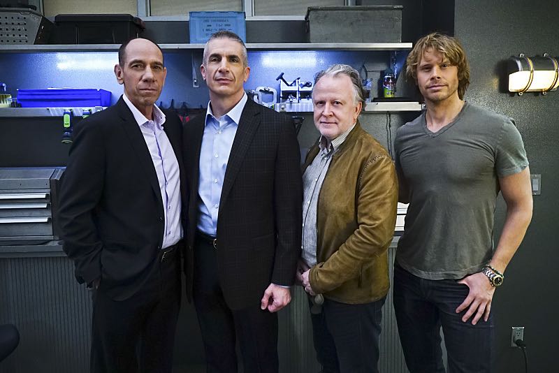 "Seoul Man" -- Pictured Behind the Scenes: Miguel Ferrer (NCIS Assistant Director Owen Granger), Andrew Traver (NCIS Special Agent Gates), Shane Brennan and Eric Christian Olsen (LAPD Liaison Marty Deeks). While assigned to protective details for the commander of the Pacific Command, the team searches for a North Korean spy, on NCIS: LOS ANGELES, Monday, March 28 (9:59-11:00, ET/PT), on the CBS Television Network. Photo: Sonja Flemming/CBS é2016 CBS Broadcasting, Inc. All Rights Reserved