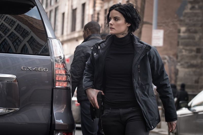BLINDSPOT -- "Mans Telepathic Loyal Lookouts" Episode 117 -- Pictured: Jaimie Alexander as Jane Doe -- (Photo by: Jeff Neumann/NBC)