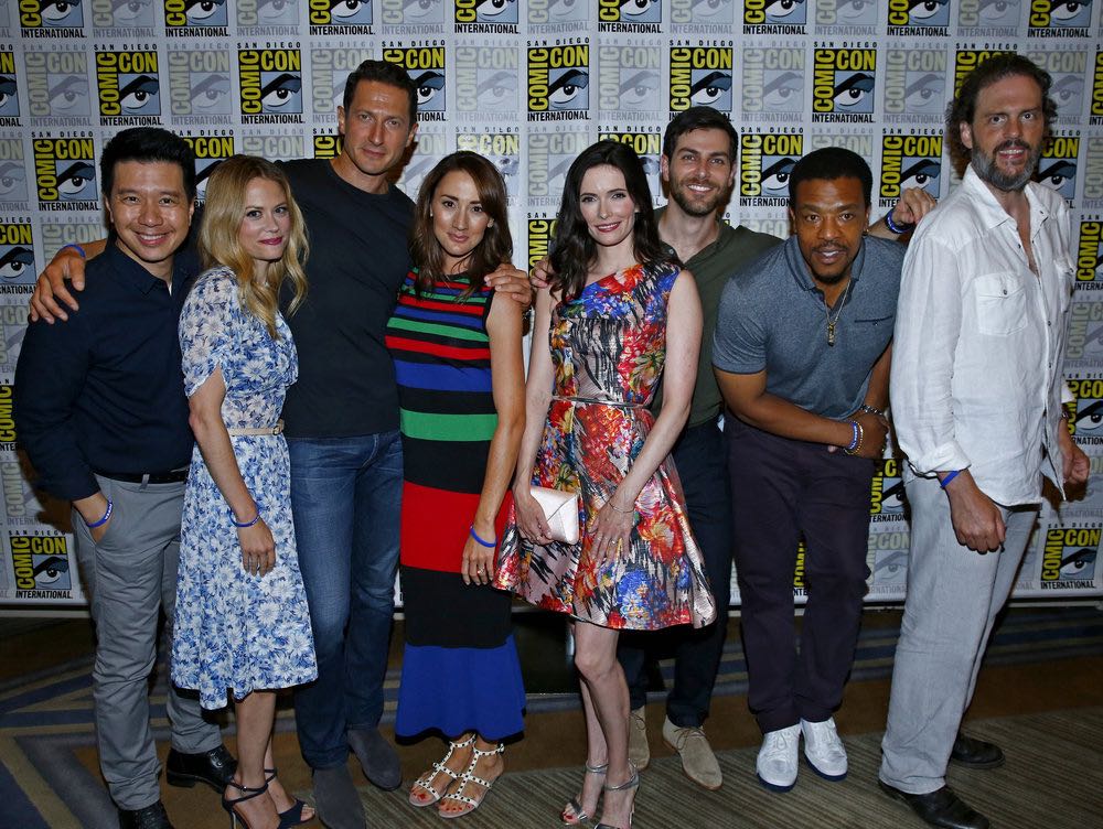 COMIC-CON INTERNATIONAL: SAN DIEGO 2016 -- "Grimm Panel and Press Room" -- Pictured: (l-r) Reggie Lee, Claire Coffee, Sasha Roiz, Bree Turner, Bitsie Tulloch, David Giuntoli, Russell Hornsby, Silas Weir Mitchell, Friday, July 22, 2016, from the Hilton Bayfront, San Diego, Calif. -- (Photo by: Mark Davis/NBC)