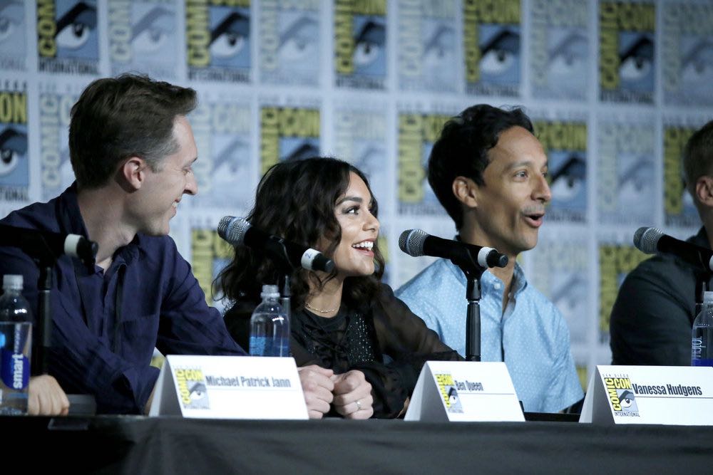 COMIC-CON INTERNATIONAL: SAN DIEGO 2016 -- "Powerless Press Room and Carpet" -- Pictured: (l-r) Ben Queen, Vanessa Hudgens, Danny Pudi -- (Photo by: Mark Davis/NBC)