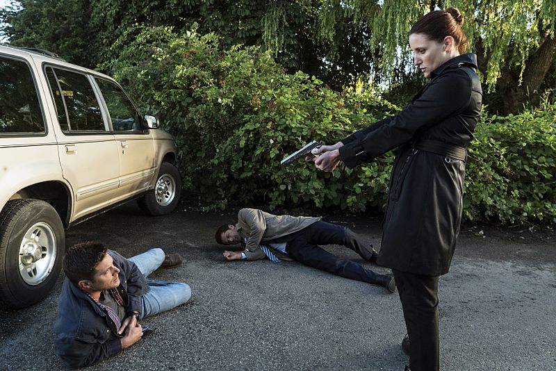 Supernatural -- "Keep Calm and Carry On" -- SN1201a_0145.jpg -- Pictured (L-R): Jensen Ackles as Dean, Misha Collins as Castiel and Bronagh Waugh as Ms. Watt -- Photo: Katie Yu/The CW -- é 2016 The CW Network, LLC. All Rights Reserved Supernatural -- "Keep Calm and Carry On" -- SN1201a_0145.jpg -- Pictured (L-R): Jensen Ackles as Dean, Misha Collins as Castiel and Bronagh Waugh as Ms. Watt -- Photo: Katie Yu/The CW -- é 2016 The CW Network, LLC. All Rights Reserved