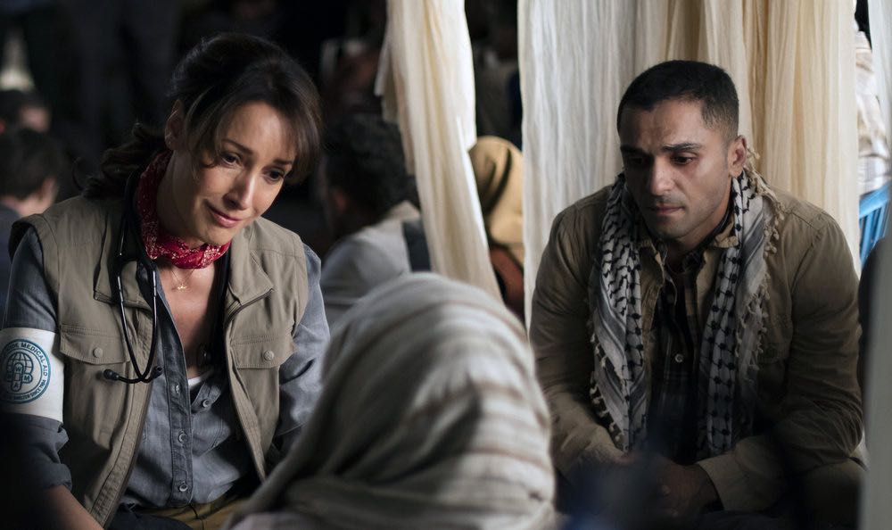 THE NIGHT SHIFT-- "Emergent" Episode 312 -- Pictured: (l-r) Jennifer Beals as Syd Jennings, Sammy Sheik as Besam -- (Photo by: Cathy Kanavy/NBC)