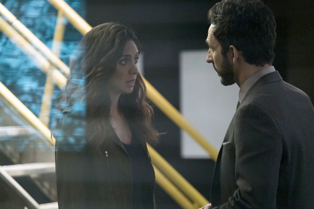 THE BLACKLIST -- "Gaia: #81" Episode 404 -- Pictured: (l-r) Mozhan Marno as Samar Navabi, Amir Arison as Aram Mojtabai -- (Photo by: Virginia Sherwood/NBC)