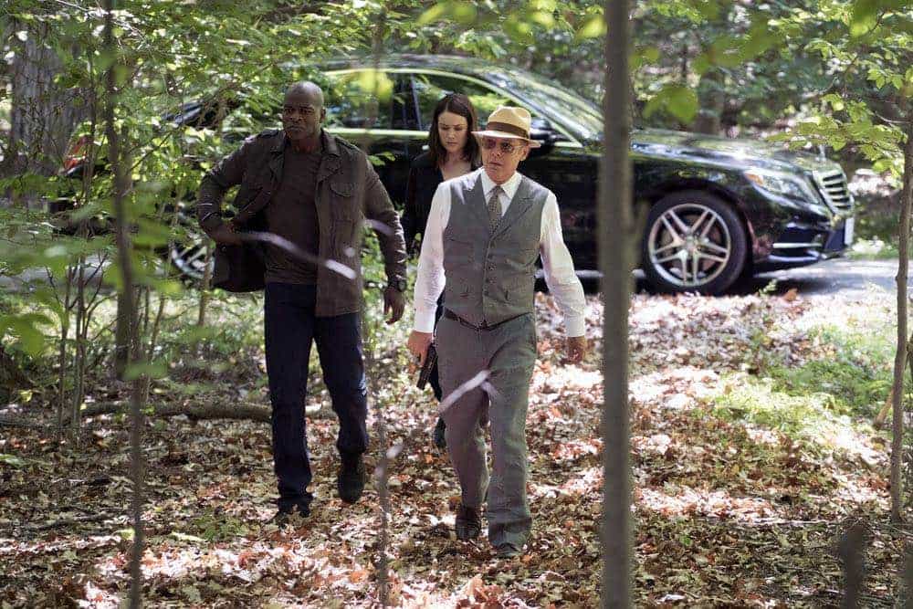 THE BLACKLIST -- "Gaia: #81" Episode 404 -- Pictured: (l-r) Hisham Tawfiq as Dembe Zuma, Megan Boone as Elizabeth Keen, James Spader as Raymond "Red" Reddington -- (Photo by: Virginia Sherwood/NBC)