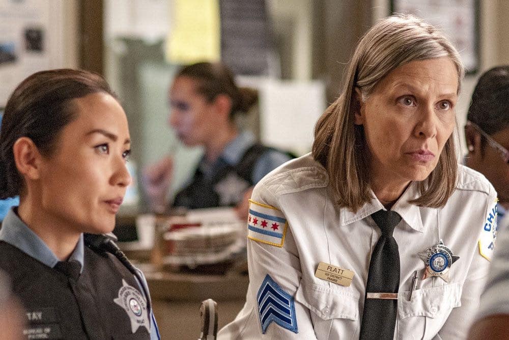 CHICAGO P.D. -- "Big Friends Big Enemies" Episode 403 -- Pictured: (l-r) Li Jun Li as Julie Tay, Amy Morton as Trudy Platt -- (Photo by: Matt Dinerstein/NBC)