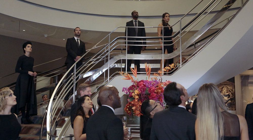 BLINDSPOT -- "If Beth" Episode 204 -- Pictured: (l-r) Ashley Johnson as Patterson, Jaimie Alexander as Jane Doe, Sullivan Stapleton as Kurt Weller, Rob Brown as Edgar Reade, Audrey Esparza as Tasha Zapata -- (Photo by: Giovanni Ruffino/NBC)
