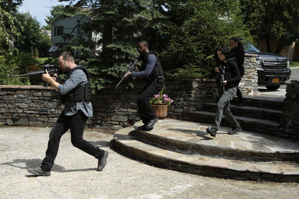 BLINDSPOT -- "If Beth" Episode 204 -- Pictured: (l-r) Sullivan Stapleton as Kurt Weller, Rob Brown as Edgar Reade, Jaimie Alexander as Jane Doe, Audrey Esparza as Tasha Zapata -- (Photo by: Giovanni Ruffino/NBC)