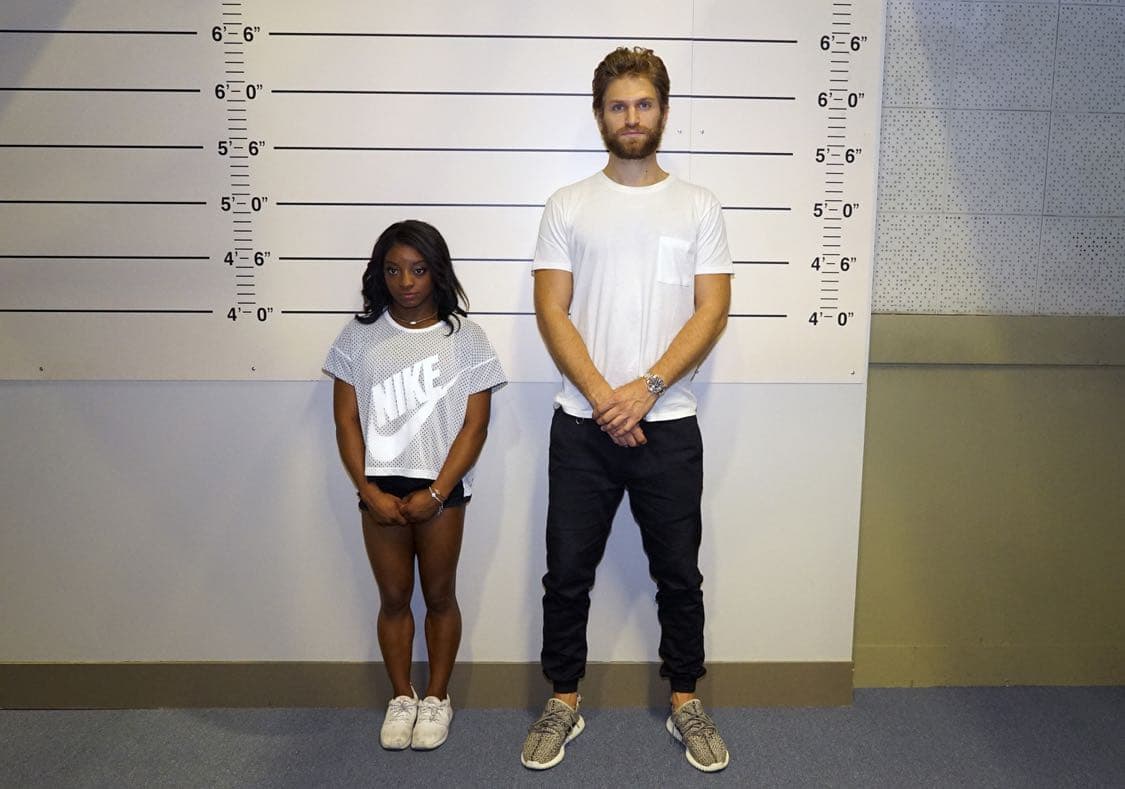 PRETTY LITTLE LIARS - USA Olympic gold medal gymnast Simone Biles visits the set of 'Pretty Little Liars.'" (Freeform/Byron Cohen) SIMONE BILES, KEEGAN ALLEN