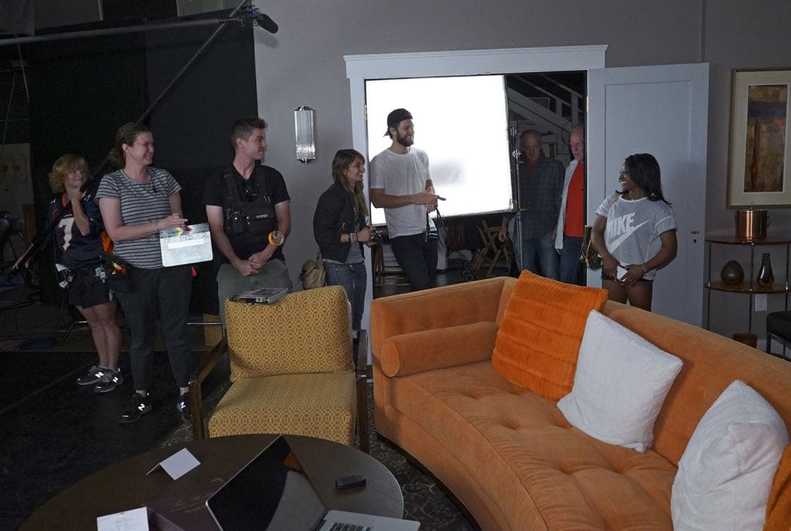 PRETTY LITTLE LIARS - USA Olympic gold medal gymnast Simone Biles visits the set of 'Pretty Little Liars.'" (Freeform/Byron Cohen) KEEGAN ALLEN, SIMONE BILES