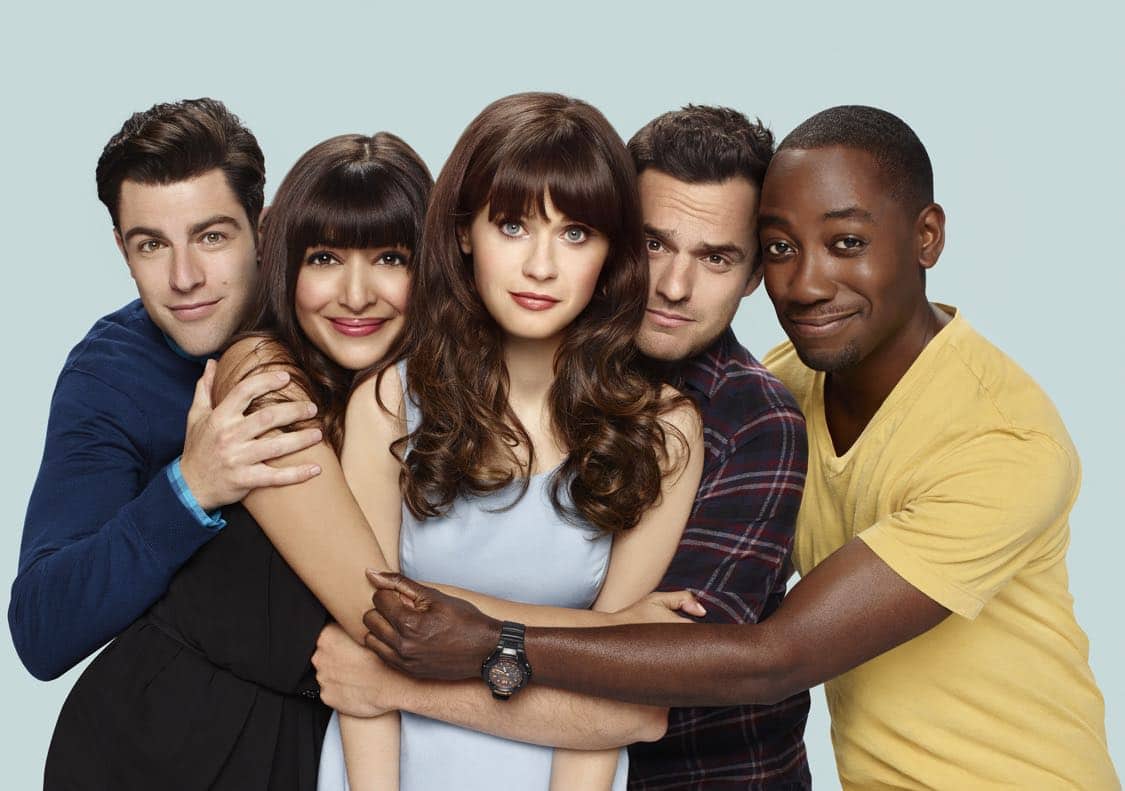 NEW GIRL: L-R: Max Greenfield, Hannah Simone, Zooey Deschanel, Jake Johnson and Lamorne Morris. NEW GIRL premieres Tuesday, Sept. 20 (8:30-9:00 PM ET/PT) on FOX. ©2016 Fox Broadcasting Co. Cr: Brian Bowen Smith/FOX
