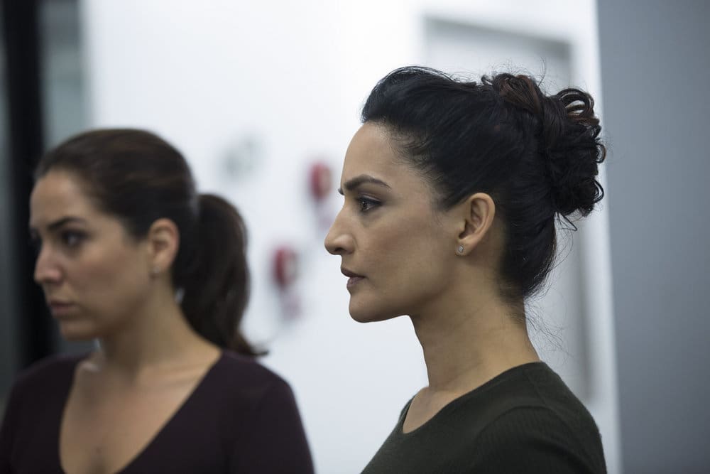 BLINDSPOT -- "Do Not Slack, the Featherweight Wins" Episode 208 -- Pictured: (l-r) Audrey Esparza as Tasha Zapata, Archie Panjabi as Nas Kamal -- (Photo by: Eric Liebowitz/Warner Bros/NBC)