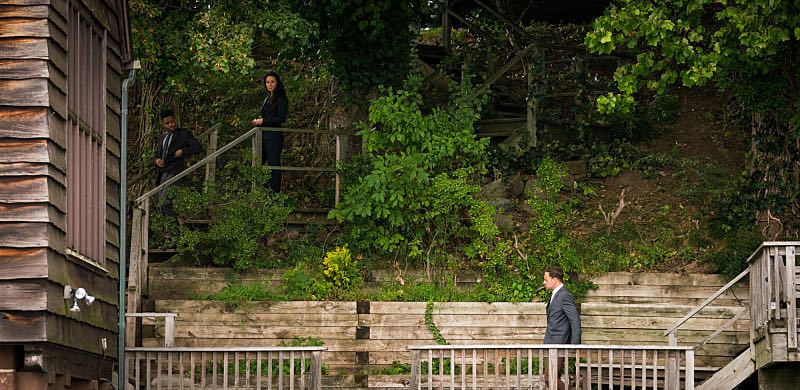 "Henny Penny the Sky is Falling" -- Captain Gregson lobbies to include Holmes and Watson when his unit is selected to receive a city commendation for its exemplary work. Also, as Holmes and Watson consult on the investigation into a financial analyst's murder, they are drawn into the world of asteroid research, on the 100th episode of ELEMENTARY, Sunday, Oct. 30 (10:00-11:00 PM, ET/PT) on the CBS Television Network. Pictured (L-R) Jon Michael Hill as Detective Marcus Bell, Lucy Liu as Joan Watson and Jonny Lee Miller as Sherlock Holmes Photo: Michael Parmelee/CBS é2016 CBS Broadcasting, Inc. All Rights Reserved