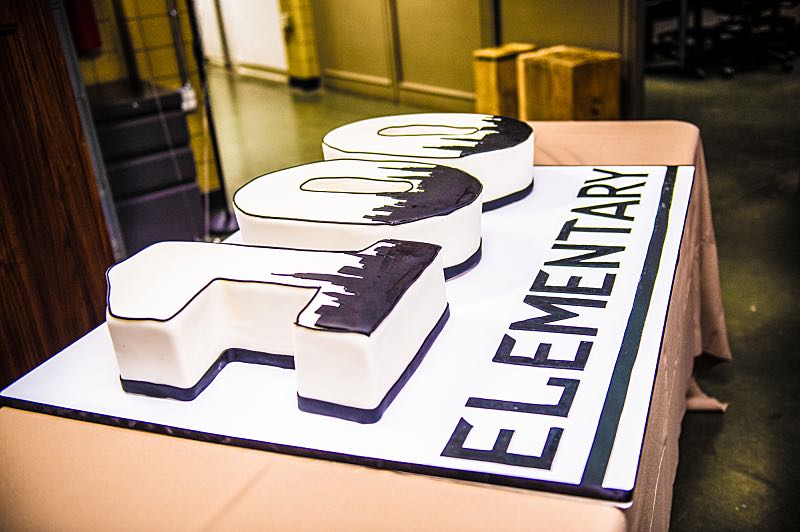 "Henny Penny The Sky Is Falling" -- The cast of ELEMENTARY celebrates their milestone 100th episode with a cake-cutting ceremony Photo: Michele Crowe /CBS é2016 CBS Broadcasting Inc. All Rights Reserved.